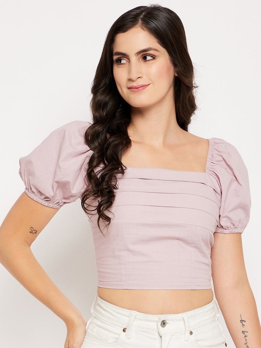 Lilac Poplin Pleat Bust Crop Top Sim And Sam XL Square Neck Puff Sleeves